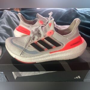 adidas Ultraboost White and Red Athletic Shoes